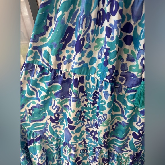 Umgee maxi dress lilly Pulitzer print watercolor ruffle short sleeve tiered - Picture 6 of 9